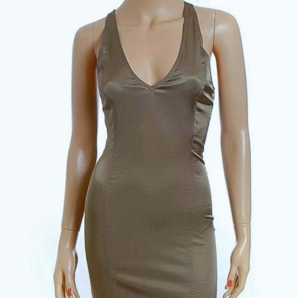 Alberta Ferretti olive Green body con cross back stunning dress NWT